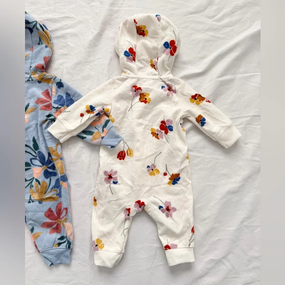 Carters Bundle | 2 Infant Girls Fleece Zip Hooded Jumpsuit | 3 months | Floral